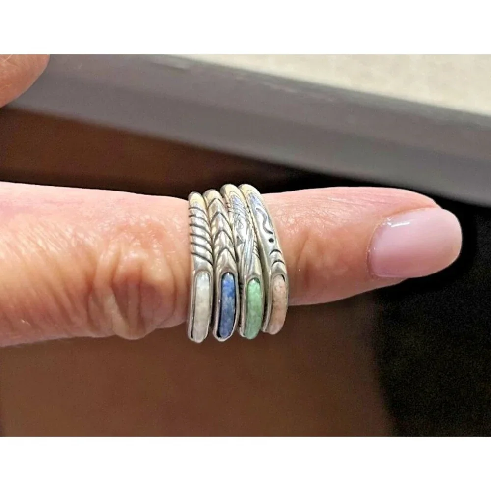 4 Carolyn Pollack & Relios .925 Silver Multi Stone Stackable Rings  Size 5
